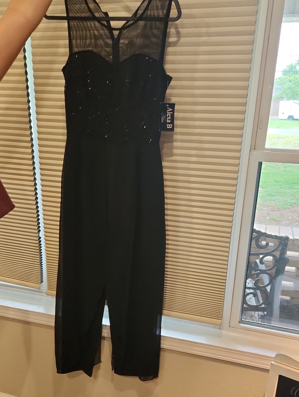 Alexa B Black Beaded Mesh Jumpsuit - Sleeveless Cropped